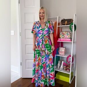 Sugarlips colorful maxi dress Paradise Falls Button Down Flutter sleeve tropical